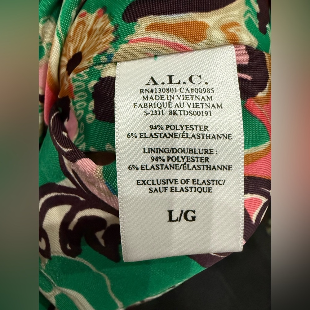 NWT A.L.C. Kiki Green Floral Ruched Stretch Dress Size Large - Picture 8 of 11